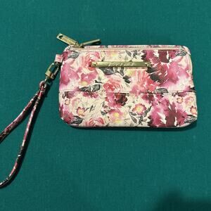 Betsey Johnson Floral Double Zip Wristlet Wallet Pink/Beige - Chic & Functional